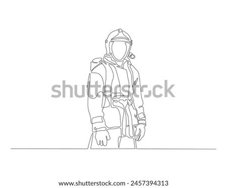 Continuous one line drawing of the firefighter in protective uniform. One line drawing illustration concept for international firefighter day. Firefighter concept continuous line. Editable outline