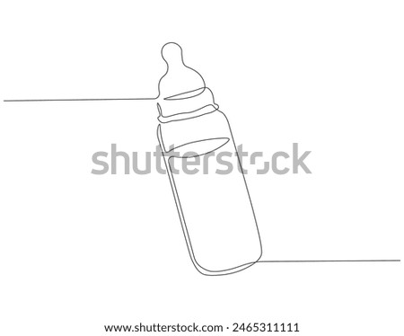 Continuous one line drawing of baby bottle pacifier. One line drawing illustration of baby pacifier. Baby care product concept continuous line art. Editable outline.