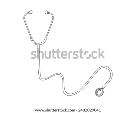 Continuous one line drawing of stethoscope. One line drawing illustration of stethoscope. Medical tool concept line art. Editable outline.
