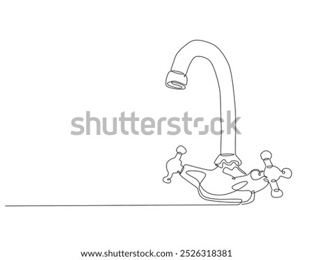 Continuous one line drawing of water faucet. One line drawing illustration of tap water. International handwashing day concept line art. Editable outline