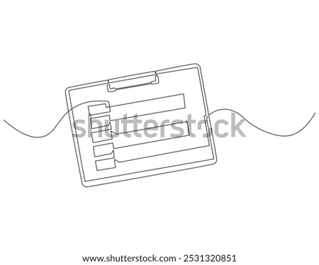 Continuous one line drawing of clipboard with checklist. One line drawing illustration of checklist on clipboard. Business, Survey, Report concept line art. Editable outline
