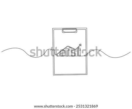 Continuous one line drawing of clipboard with statistics graph. One line drawing illustration of graph on clipboard. World statistics day concept line art. Editable outline