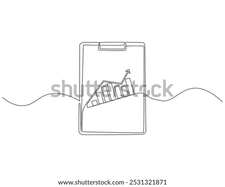 Continuous one line drawing of clipboard with statistics graph. One line drawing illustration of graph on clipboard. World statistics day concept line art. Editable outline