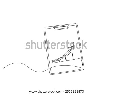 Continuous one line drawing of clipboard with statistics graph. One line drawing illustration of graph on clipboard. World statistics day concept line art. Editable outline