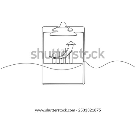 Continuous one line drawing of clipboard with statistics graph. One line drawing illustration of graph on clipboard. World statistics day concept line art. Editable outline