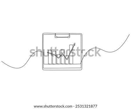 Continuous one line drawing of clipboard with statistics graph. One line drawing illustration of graph on clipboard. World statistics day concept line art. Editable outline