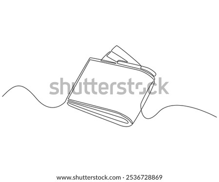 Continuous one line drawing of money wallet. One line drawing illustration of wallet. Business, banking, finance, e - commerce concept single line. Editable outline