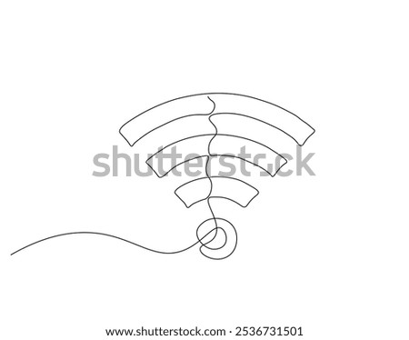 Continuous one line drawing of Wi-Fi signal. One line drawing illustration of internet signal hotspot. Internet, network, wireless concept line art. Editable outline