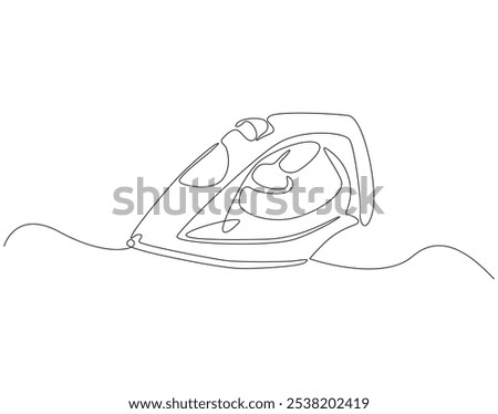 Continuous one line drawing of iron. One line drawing illustration of modern iron laundry. Home appliances concept single line. Editable outline