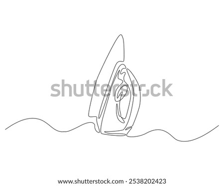 Continuous one line drawing of iron. One line drawing illustration of modern iron laundry. Home appliances concept single line. Editable outline