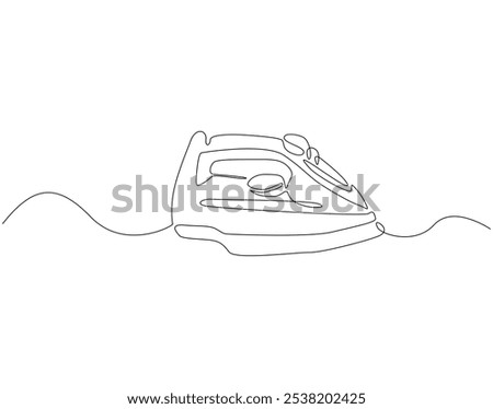 Continuous one line drawing of iron. One line drawing illustration of modern iron laundry. Home appliances concept single line. Editable outline