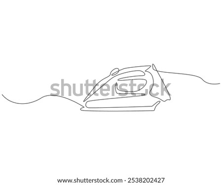 Continuous one line drawing of iron. One line drawing illustration of modern iron laundry. Home appliances concept single line. Editable outline