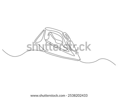 Continuous one line drawing of iron. One line drawing illustration of modern iron laundry. Home appliances concept single line. Editable outline