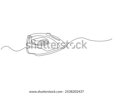 Continuous one line drawing of iron. One line drawing illustration of modern iron laundry. Home appliances concept single line. Editable outline