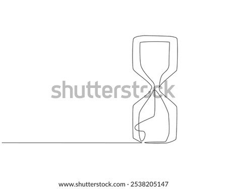 Continuous one line drawing of hourglass. One line drawing illustration of hourglass with flow sand. Retro timer, vintage clock concept line art. Editable outline