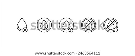 Drop slash, No water, No humidity, Water drought concept vector icon set in line style design for website design, app, UI, isolated on white background. 