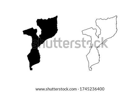 Mozambique map silhouette line country Africa map illustration vector outline African isolated on white background