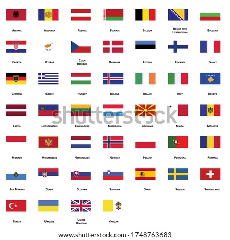 Europe Flags pack, European country illustration, vector isolated on white background