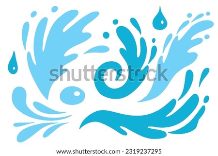 Water splashes line silhouettes set vector illustration. Marine ripples and liquid drip, ocean or sea waves with foam and splatters, spray with water droplets in wavy outline collection.