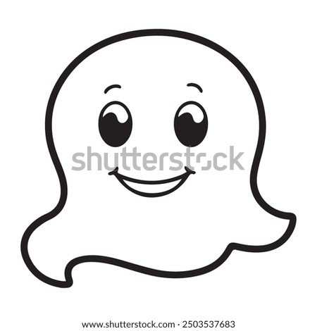 cute ghost for a toddler's, pixar style, simple outline and shapes, black and white coloring book, flat vector, white background, clean line art, studio ghibli studio