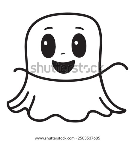 cute ghost for a toddler's, pixar style, simple outline and shapes, black and white coloring book, flat vector, white background, clean line art, studio ghibli studio