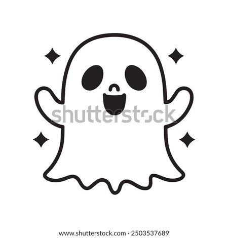 cute ghost for a toddler's, pixar style, simple outline and shapes, black and white coloring book, flat vector, white background, clean line art, studio ghibli studio