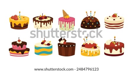 Birthday Cake Illustration Vector Set