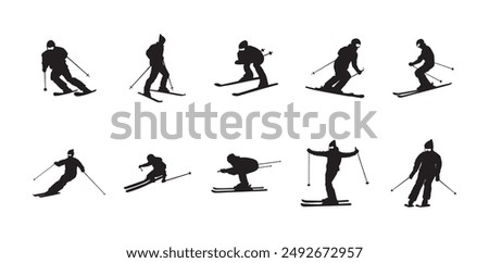 10 Winter Ski Silhouette Vector Set