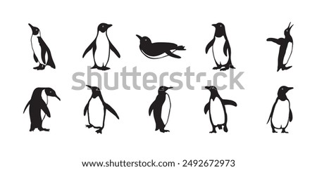 10 Penguin Silhouette Vector Set