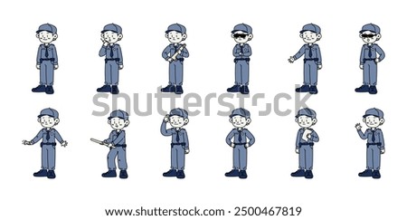 12 Security Guard Illustration Set