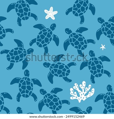 
Sea ​​turtle, Seamless pattern for decorating all fashion designs, fabrics, wallpapers and prints on a light blue background.
