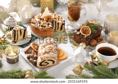 Similar – Image, Stock Photo Baked roll cake with Physalis flowers