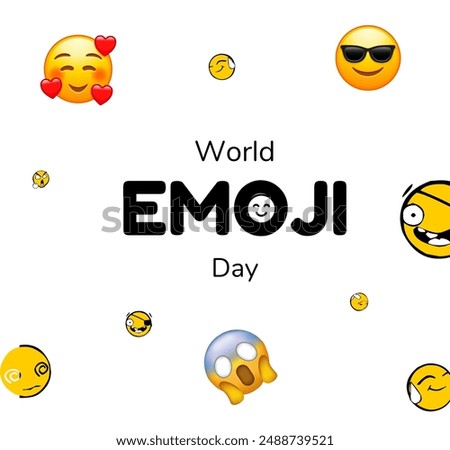 World emoji day greeting card. Happy emoji day vector greeting card. 17 of july. 3d vector. Eps 