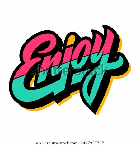 The word ENJOY in street art graffiti lettering vector image style on a white background.