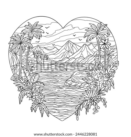 In the love shape beautiful nature, colouring page