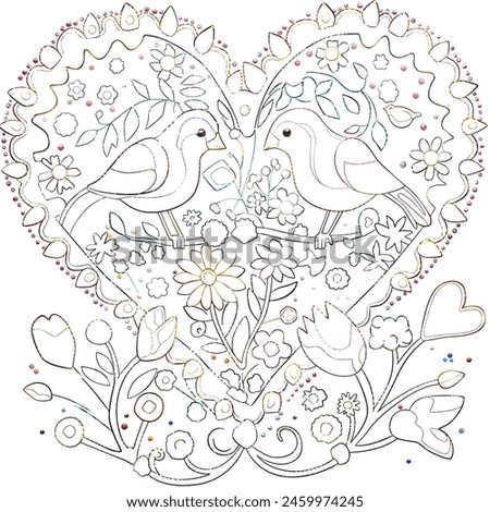 In the love shape beautiful two bird,colouring page