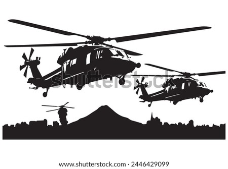 Military Helicopter Silhouette white background