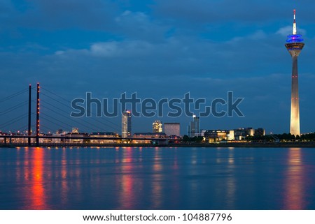 Magnificent view of night Dusseldorf. GPS information is in the file