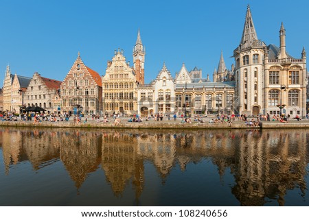 Graslei in Ghent attract citizens and guests to enjoy the rest on the pier and get unforgettable memories. GPS information is in the file.