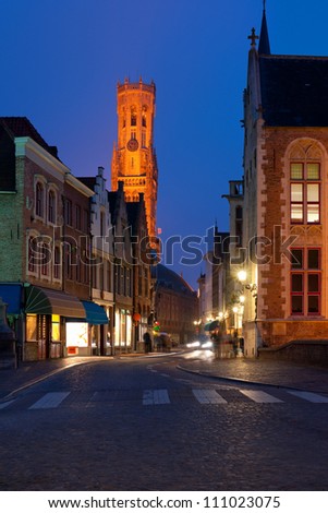 Night view on old street of Bruges. GPS information is in the file