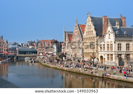 Graslei in Ghent attract citizens and guests to enjoy the rest on the pier.