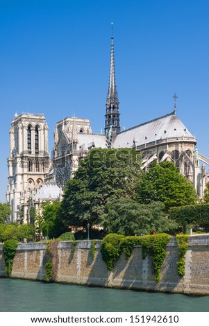 Notre Dame de Paris in a summer day under the blue sky