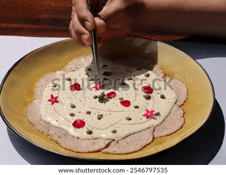 Image, Stock Photo Preparation of a cold mixed coffee on ice