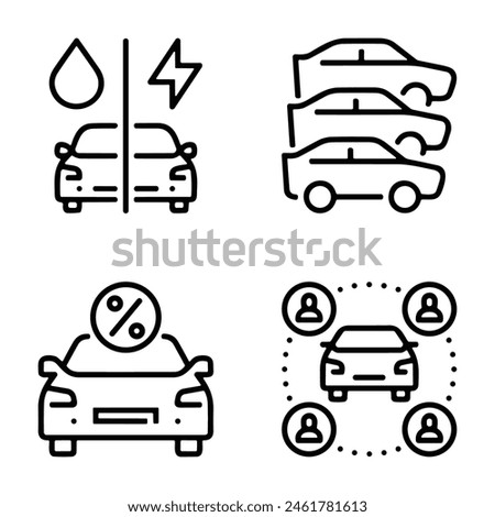 Simple Set of Car Related Vector Line Icons. Contains such Icons as tech review, stats comparing, dealership and more. 