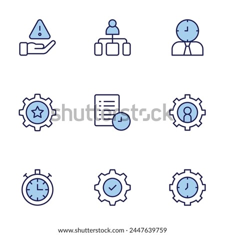 Manager icon set. Duo tone icon collection. Editable stroke, time management, manager, talent management, archive, settings, management, risk management.