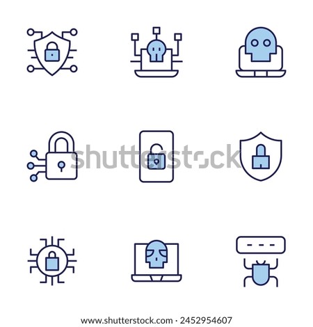 Cyber security icon set. Duo tone icon collection. Editable stroke, bug, cyber security, cybersecurity threats, browser, cyber attack, cyber.