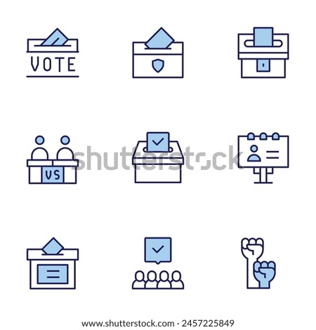 Democracy icon set. Duo tone icon collection. Editable stroke, politicians, vote, election, activism, campaign, democracy, group.
