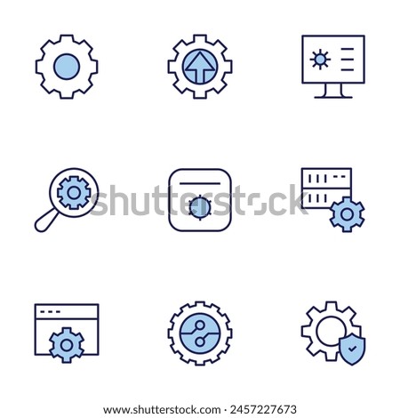 Configuration icon set. Duo tone icon collection. Editable stroke, digitalization, gear, settings, monitor, server, search.