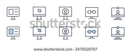 Computer screen icons. Duotone style. Line style. Editable stroke. Vector illustration, reading mode, screen, computer, video call.