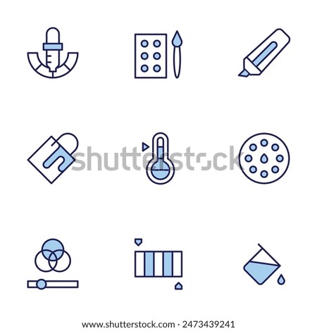 Color icon set. Duo tone icon collection. Editable stroke, pipette, color, fill, color palette, colour, paint bucket, rgb, pantone, highlighter.